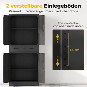 HOMCOM Szafa metalowa 180 cm, zamykana szafka narzędziowa z szufladą i regulowanymi półkami, Czarna | Aosom PL