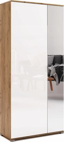 2-drzwiowa szafa na ubrania Asti 113 z lustrem, dąb craft/biały połysk