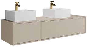 Szafka łazienkowa wisząca w kolorze beżowym z podwójną kwadratową umywalką - L150 cm - ISAURE II