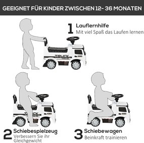 HOMCOM jeździk Mercedes ANTOS ciężarówka dla dzieci 12-36 miesięcy Biało-czarny z światłami 625x285x45cm | Aosom PL