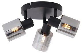 Nowoczesna lampa sufitowa czarna z okrągłym przydymionym szkłem 3-źródła światła - Cilin