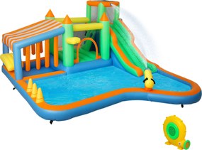 AIYAPLAY Zamek do Skakania dla Dzieci z Zjeżdżalnią Wodną, Basenem, Ścianką Wspinaczkową, na Wewnątrz i na Zewnątrz, 416 x 370 x 195 cm, Wielokolorowy