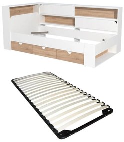 Łóżko 90 x 190 cm zz miejscem do przechowywania - Kolor: Biały i naturalny + Stelaż - TAMADU