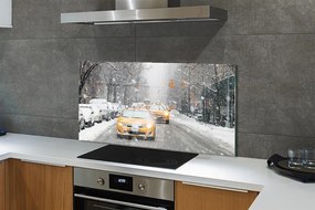 Panel szklany do Kuchni Zimowe Miasto i Samochody