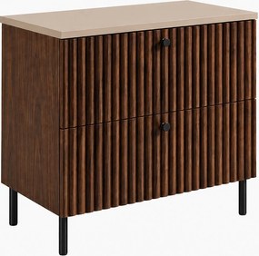 Szafka łazienkowa stojąca z blatem 80, dąb orzech + blat kaszmir, uchwyty w trzech kolorach, nogi czarne, 80 x 44,4 x 73,6 cm