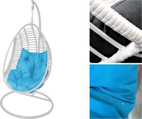 Biały kokon technorattanowy Bellissimo z niebieską poduszką