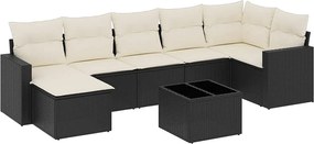 Zestaw modułowych sof ogrodowych z czarnym pojemnikiem na plecionkę