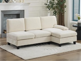 Kanapa narożna 3-osobowa w kształcie litery L - 194x118x81 cm - Modułowa - Miękkie poduszki - Len - Beżowy