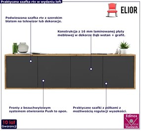 Ścienna szafka rtv dąb wotan + grafit - Avila 12X