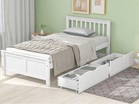 Łóżko pojedyncze 90x200cm z litego drewna z 2 szufladami - Białe