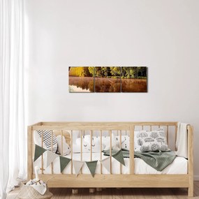Obraz - Za rzeką (z zegarem) (90x30 cm)