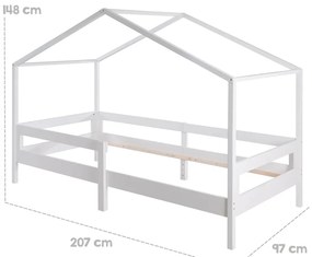 Białe łóżko dziecięce z litego drewna w kształcie domku ze schowkiem i stelażem 90x200 cm – Roba