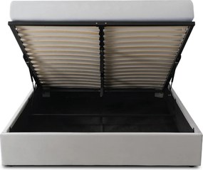 Łóżko Tapicerowane 140x200 cm MARSYLIA ze Stelażem i Pojemnikiem Dwuosobowe Welurowe Szare