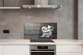 Szklany Panel Aniołek wśród Kwiatów na Drewnie