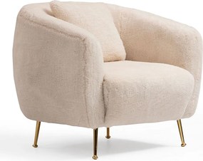 Elegancki fotel, beżowy, 85 x 85 x 80 cm | Stelaż z drewna bukowego i płyty wiórowej, 100% poliester, nogi metalowe w kolorze złotym | Miękkie poduszki