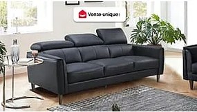 Kanapa 3-osobowa z czarnej skóry bawolej - SALVI