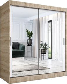Szafa przesuwna z lustrem dąb sonoma + biały 180 cm 4x C0-E81
