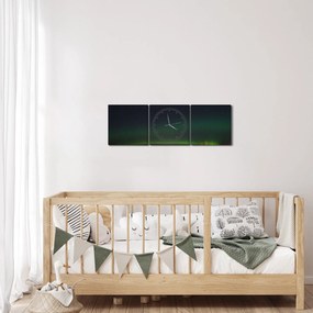 Obraz zorzy polarnej (z zegarem) (90x30 cm)