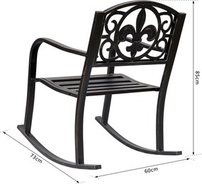 Outsunny Krzesło Bujane Ogrodowe Metalowe Antyczny Styl Brązowe Wygodne Siedzisko 60x73x85cm | Aosom PL