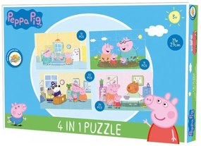Puzzle dla dzieci 4 w 1 ŚWINKA PEPPA dzień rodzinny, 19x29 cm