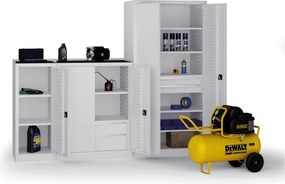 Szafa warsztatowa na narzędzia KOVOS, perforowana, 4 półki, 2 szuflady, 950 x 600 x 1950 mm, szary