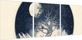 Obraz – Magiczne drzewo z jeleniem I. (z zegarem) (90x30 cm)