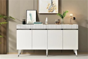 Komoda – 150 cm x 80 cm x 40 cm – Biała i srebrna – Płyta wiórowa