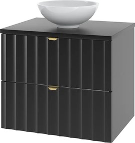 Czarny Zestaw Łazienkowy 60cm Szafka z Blatem Umywalka Ryflowane Fronty Arcos