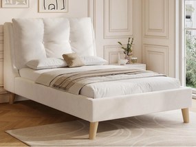 Tapicerowane łóżko dziecięce 90x200cm - Regulowane poduszki - Nogi z litego drewna - Welur - Beżowy​ (Materac nie jest wliczony w cenę)