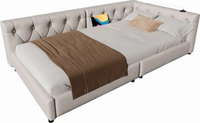 Leżanka lniana 90x200 cm - z diodami LED i portami ładowania - Beżowa