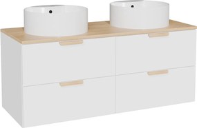 Podwieszana szafka łazienkowa z umywalką nablatową okrągłą - Biały - szer. 120 cm AVORELI