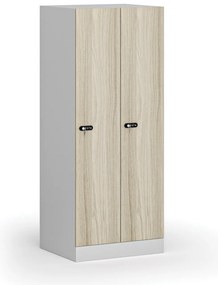 Szafa ubraniowa S1 obniżona 2-drzwiowa, 1500 x 600 x 500 mm, demontaż, zamek mechaniczny z kodem, drzwi laminowane, dąb naturalny