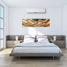 Obraz - Zielona abstrakcja ze złotem II. (170x50 cm)