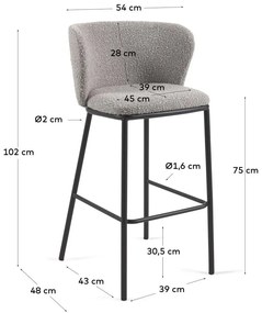 Jasnoszary hoker (wysokość siedziska 75 cm) Ciselia – Kave Home