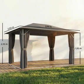 Outsunny Altana ok. 4x3m Wodoodporna Stabilna Zimowa Altana z Moskitierą, 4 ścianami, wentylacją i otworami odpływowymi | Aosom PL