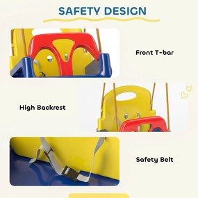 Outsunny Huśtawka dla niemowląt 3 w 1 regulowana, huśtawka z oparciem i pasem, dla dzieci 9-36 miesięcy, ciemnoniebieska | Aosom PL