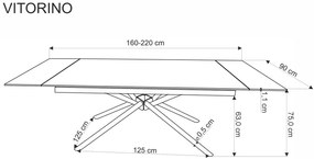 Stół rozkładany VITORINO 160(220)x90 czarny marmur HALMAR