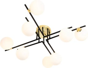 Plafon art deco czarny ze złotem i opalowym szkłem 8-świateł - Lynn