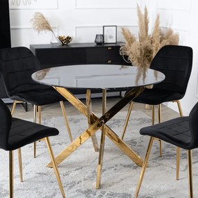 Stół Okrągły Szklany BALI 100 cm Czarny Marmur/Złoty Glamour