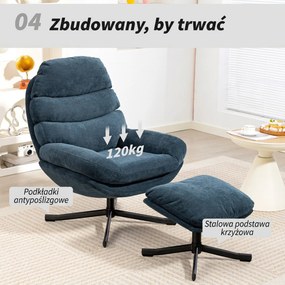 HOMCOM Fotel relaksacyjny z podnóżkiem, lounge z tkaniny chenille, nowoczesny fotel do oglądania TV, 78 x 93 x 100 cm, niebieski