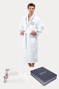 Męski szlafrok MARINE MAN w ozdobnym opakowaniu + ręcznik + ręcznik kąpielowy XL + ręczniki + pudełko Ciemnoniebieski