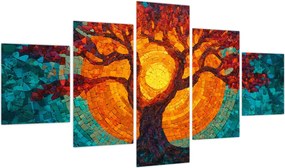 Obraz - Drzewo życia i słońce w mozaice (125x70 cm)