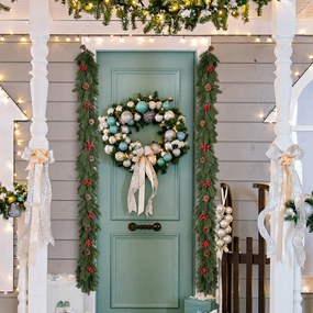 HOMCOM 1,9 m sztuczna girlanda świąteczna dekoracja z szyszkami i jagodami, na schody i kominek, PE, zielony | Aosom PL