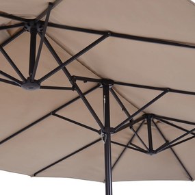 Outsunny Parasol Owalny Podwójny Ogrodowy z Korbką Jasnokawowy 460x270x240cm Idealny na Targ i Taras | Aosom PL