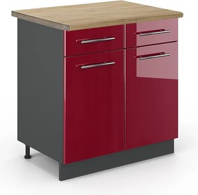 Szafka dolna do kuchni bordowa czerwień wysoki połysk 80x60x82 fame-line
