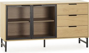 Bufet Colummn Isis z 2 drzwiami i 3 szufladami, metalowy, kolor czarny, 130 cm.