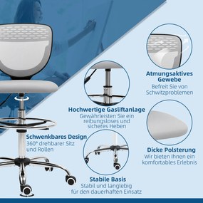 Vinsetto Fotel biurowy, krzesło robocze, fotel do biurka, regulacja wysokości, tapicerowany, jasnoszary | Aosom PL