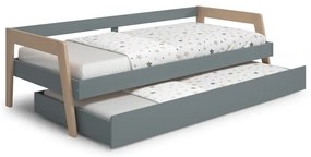 Zielone łóżko dziecięce z drewna sosnowego z wysuwanym łóżkiem i schowkiem 90x200 cm Carrie – Marckeric