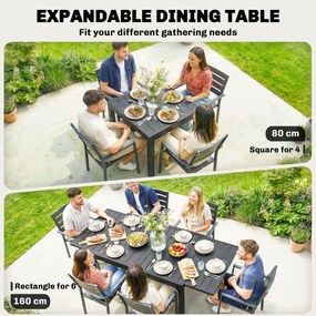Outsunny Rozkładany Stół Ogrodowy 80/160 x 80 cm Aluminiowy Stół Jadalniany na 4-6 Osób, Prostokątny z Lamelowym Blatem | Aosom PL