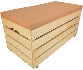 Pufa kufer skrzynia z kółkami drewniana sosnowa siedzisko 80cm naturalna